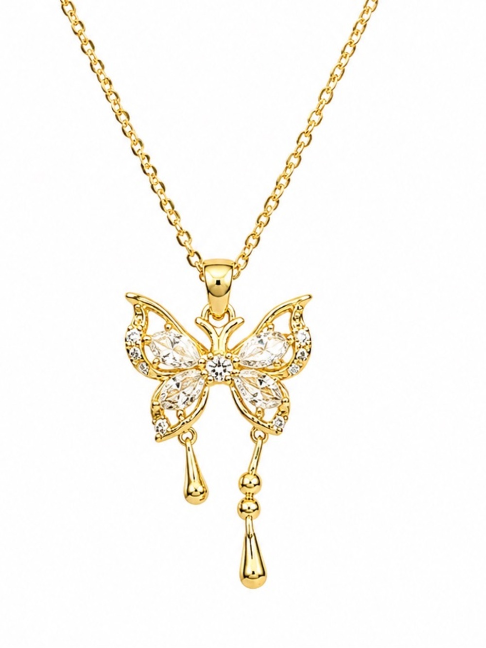 Gold Butterfly Crystal Pendant Necklace - Women Jewelry